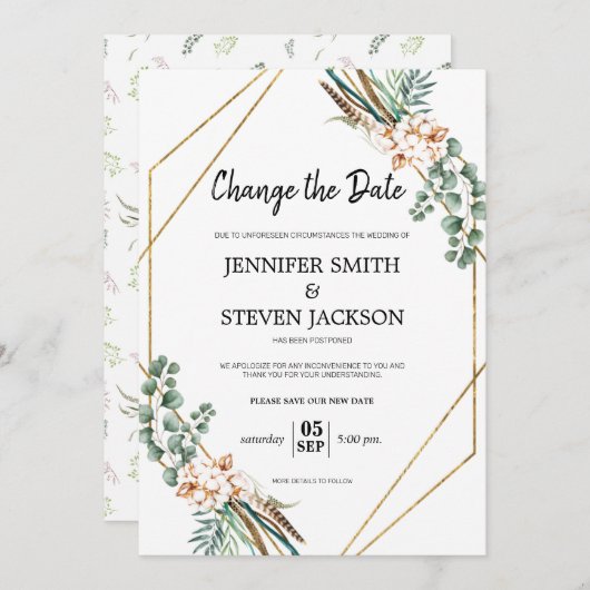 Grüne Boho Gliter Rahmen ändern Datum Einladung (Vorne/Hinten)