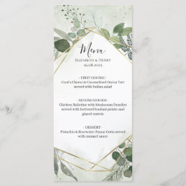 Grüne Boho-Gold-Geometrie-Wasserfarben-Hochzeit Menükarte