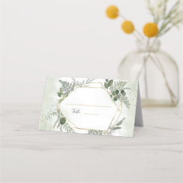 Grüne Boho-Gold-Geometrie-Wasserfarben-Hochzeit Platzkarte