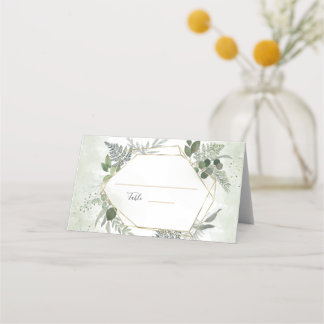 Grüne Boho-Gold-Geometrie-Wasserfarben-Hochzeit Platzkarte