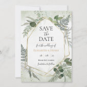 Grüne Boho-Gold-Geometrie-Watercolour-Save-Date Einladung (Vorderseite)
