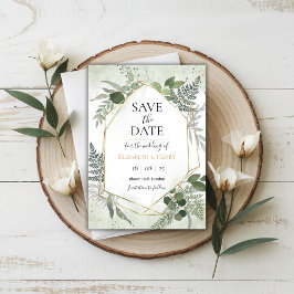 Grüne Boho-Gold-Geometrie-Watercolour-Save-Date Einladung