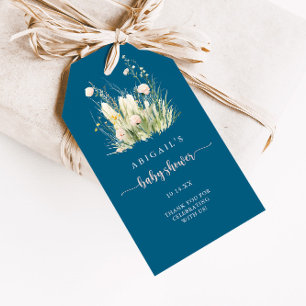 Grüne Boho-Wildblumen Navy Baby Shower Geschenkanhänger