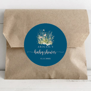 Grüne Boho-Wildblumen Navy-Babyshower-Geschenk  Runder Aufkleber