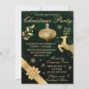 Grüne Bokeh- & Goldkugel- & Band-Weihnachtsfeier Einladung
