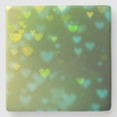 Grüne Bokeh hört Valentinstag Frühling Steinuntersetzer (Vorderseite)