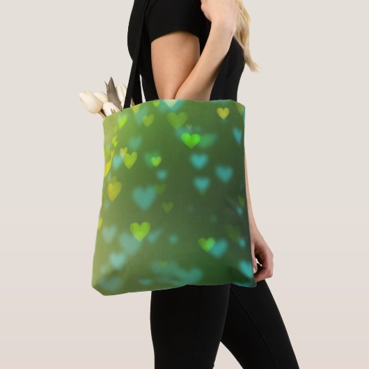 Grüne Bokeh hört Valentinstag Frühling Tasche (Von Nahem)