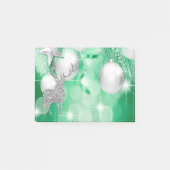 Grüne Bokeh Verzierungs-Ball-silberne Ren-Freude Post-it Klebezettel (Vorderseite)