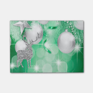 Grüne Bokeh Verzierungs-Ball-silberne Ren-Freude Post-it Klebezettel