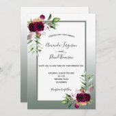 Grüne Bordeaux-Rodelblumen Hochzeit Einladung (Vorne/Hinten)