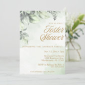 Grüne Botanicals für Kinderbetreuung / Kinderdusch Einladung (Stehend Vorderseite)