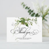 Grüne Botanicals Wasserfarbenkalligrafie Hochzeit Dankeskarte (Stehend Vorderseite)