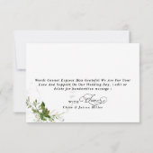 Grüne Botanicals Wasserfarbenkalligrafie Hochzeit Dankeskarte (Rückseite)