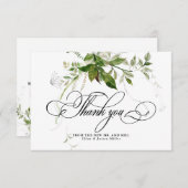 Grüne Botanicals Wasserfarbenkalligrafie Hochzeit Dankeskarte (Vorne/Hinten)