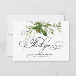 Grüne Botanicals Wasserfarbenkalligrafie Hochzeit Dankeskarte