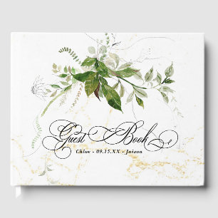Grüne Botanicals Wasserfarbenkalligrafie Hochzeit Gästebuch