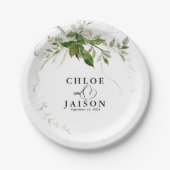 Grüne Botanicals Wasserfarbenkalligrafie Hochzeit Pappteller (Vorderseite)