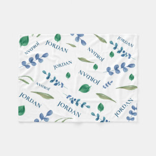 Grüne, botanische Aquarellfarben Blätter Babyname Fleecedecke