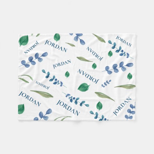 Grüne, botanische Aquarellfarben Blätter Babyname Fleecedecke (Vorderseite (Horizontal))