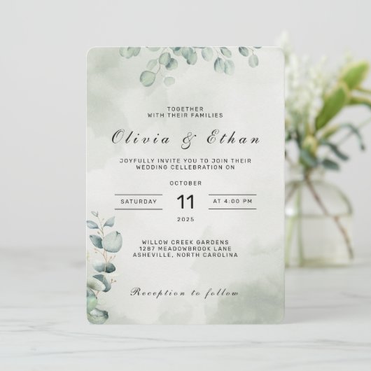 Grüne botanische Aquarellfarben Einladung zur Hoch (Stehend Vorderseite)