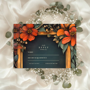 Grüne botanische Art Nouveau-Hochzeit RSVP Karte