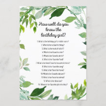 Grüne Botanische Birthday Girl Game 12x18" Größe