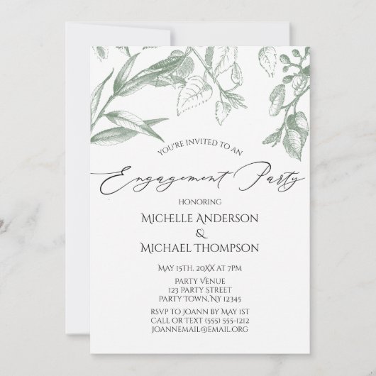 Grüne botanische Blätter Engagement Partei Einladung (Vorderseite)