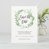 Grüne botanische Blätter Kranz Save the Date (Stehend Vorderseite)