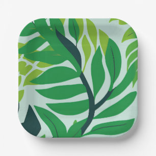 Grüne botanische Blätter Pappteller