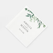 Grüne Botanische Blätter Wasserfarben-Hochzeit Serviette (Ecke)
