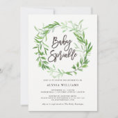 Grüne botanische Blätter Wreath Baby Sprinkle Einladung (Vorderseite)