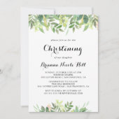 Grüne Botanische Blattkalligraphie Christening Einladung (Vorderseite)