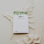 Grüne Botanische Blattkalligraphie Hinweiskarte<br><div class="desc">Diese botanische Hochzeitsratenkarte ist ideal für eine einfache Hochzeit. Dieses wunderschöne Aquarelldesign zeichnet sich durch botanisches grünes Blattwerk aus. Diese Karten sind ideal für Hochzeiten,  Brautparty,  Babydusche,  Graduiertenfest u.v.m. Personalisieren Sie die Karten mit den Namen der Braut und Bräutigam,  den Eltern,  die Sie werden oder Absolvent.</div>