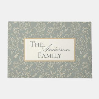 Grüne botanische Blume von gezeichneten Peonies Fußmatte