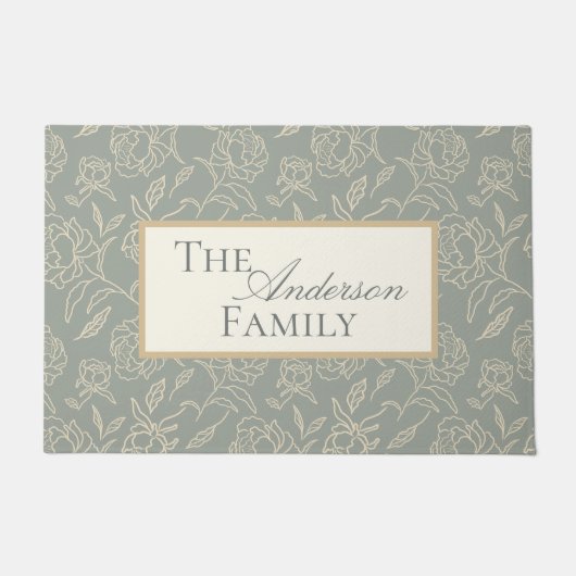 Grüne botanische Blume von gezeichneten Peonies Fußmatte (Vorderseite)