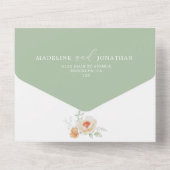 Grüne Botanische Blumenstrauß Grüne Pfirsichhochze All In One Einladung (Rückseite)