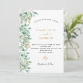 Grüne botanische Blütengoldhochzeit Einladung (Stehend Vorderseite)
