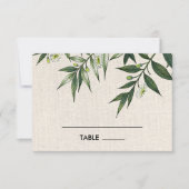 Grüne Botanische Burlap-Hochzeitstisch-Platzkarten Einladung (Vorderseite)