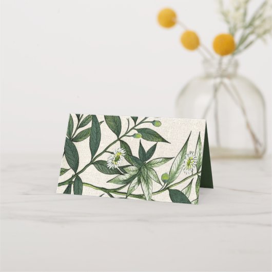 Grüne Botanische Burlap-Hochzeitstisch-Platzkarten Platzkarte (Rückseite)