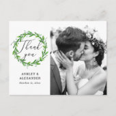 Grüne botanische Drehbuch Foto Hochzeit danke Postkarte (Vorderseite)