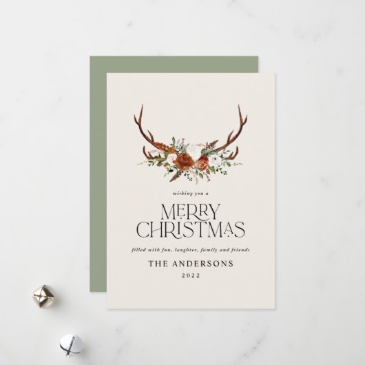 Grüne, botanische, elegante Jungfrau Feiertagskarte (Vorderseite/Rückseite Beispiel)