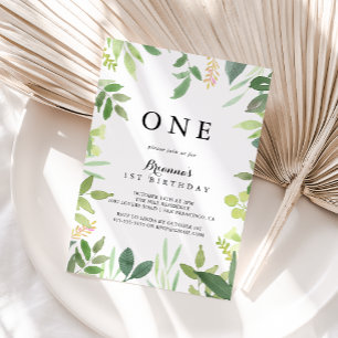 Grüne Botanische Foliage Erste Geburtstagsparty Einladung