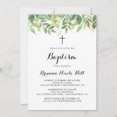 Grüne Botanische Foliage Kalligraphie Taufe Einladung (Vorderseite)
