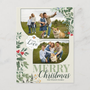 Grüne Botanische Frohe Weihnachten 2 Familienfoto