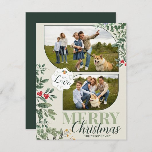 Grüne Botanische Frohe Weihnachten 2 Foto (Vorne/Hinten)