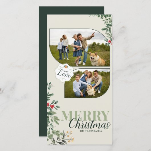 Grüne Botanische Frohe Weihnachten 2 Foto (Vorne/Hinten)