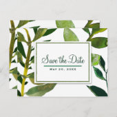 Grüne botanische Glam-Pflanze Blätter Save the Dat Ankündigungspostkarte (Vorne/Hinten)