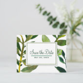 Grüne botanische Glam-Pflanze Blätter Save the Dat Ankündigungspostkarte (Stehend Vorderseite)