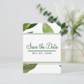Grüne botanische Glam-Pflanze Blätter Save the Dat Ankündigungspostkarte (Stehend Vorderseite)