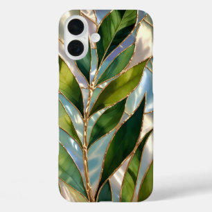Grüne botanische Glasmalerei Handyhülle iPhone 16 Plus Hülle